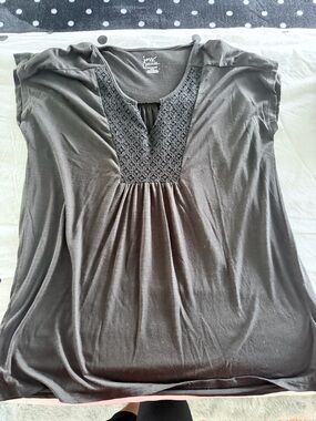 Just My Size Olive Brown Crochet Yoke Women's Top